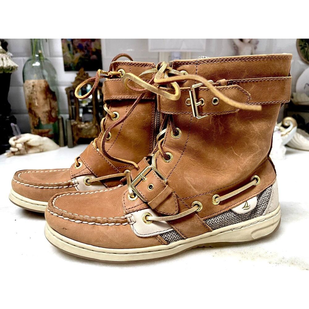 Sperry Top Sider Womens Huntley Sahara Boots Booties Sz 6 M Brown Leather Gold